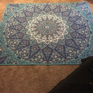 Blue White Ethnic Tapestry Flower and Elephant